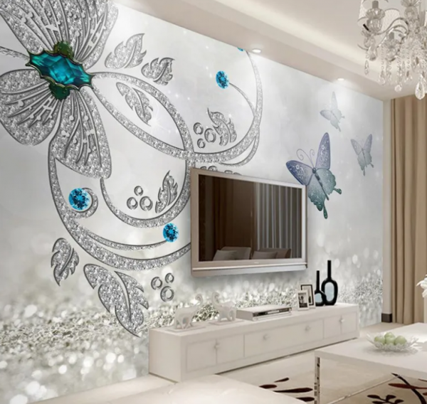 Wallpaper dinding dengan aksen kristal